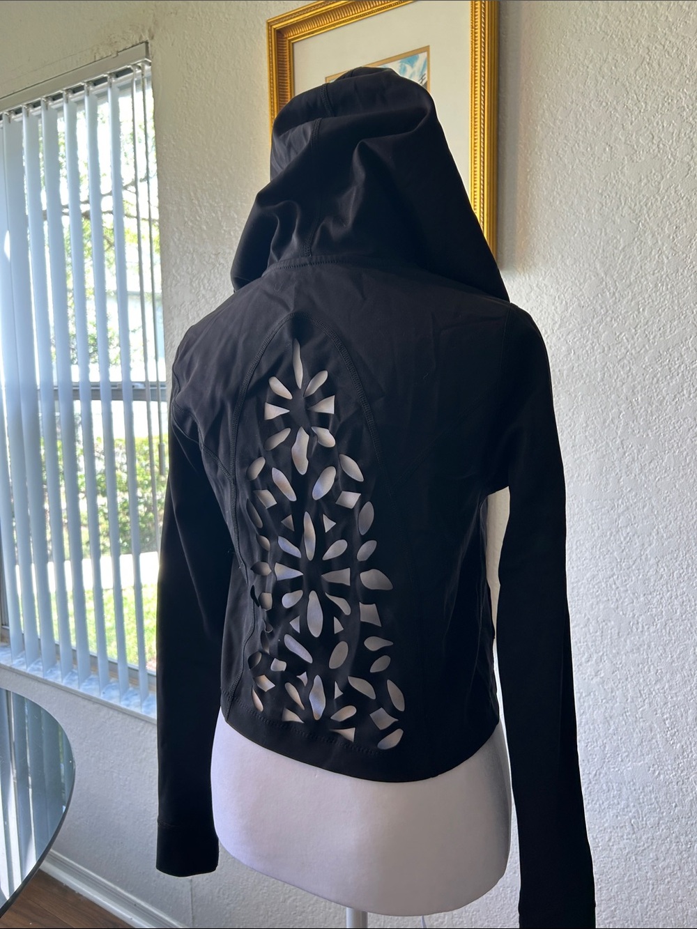 Black Cutout Back Hooded Jacket